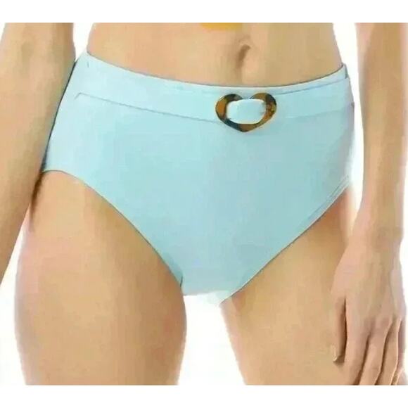 Kate Spade Wave Blue Heart Buckle Belted High-Waist Bikini Bottom XS NWT - Picture 1 of 2